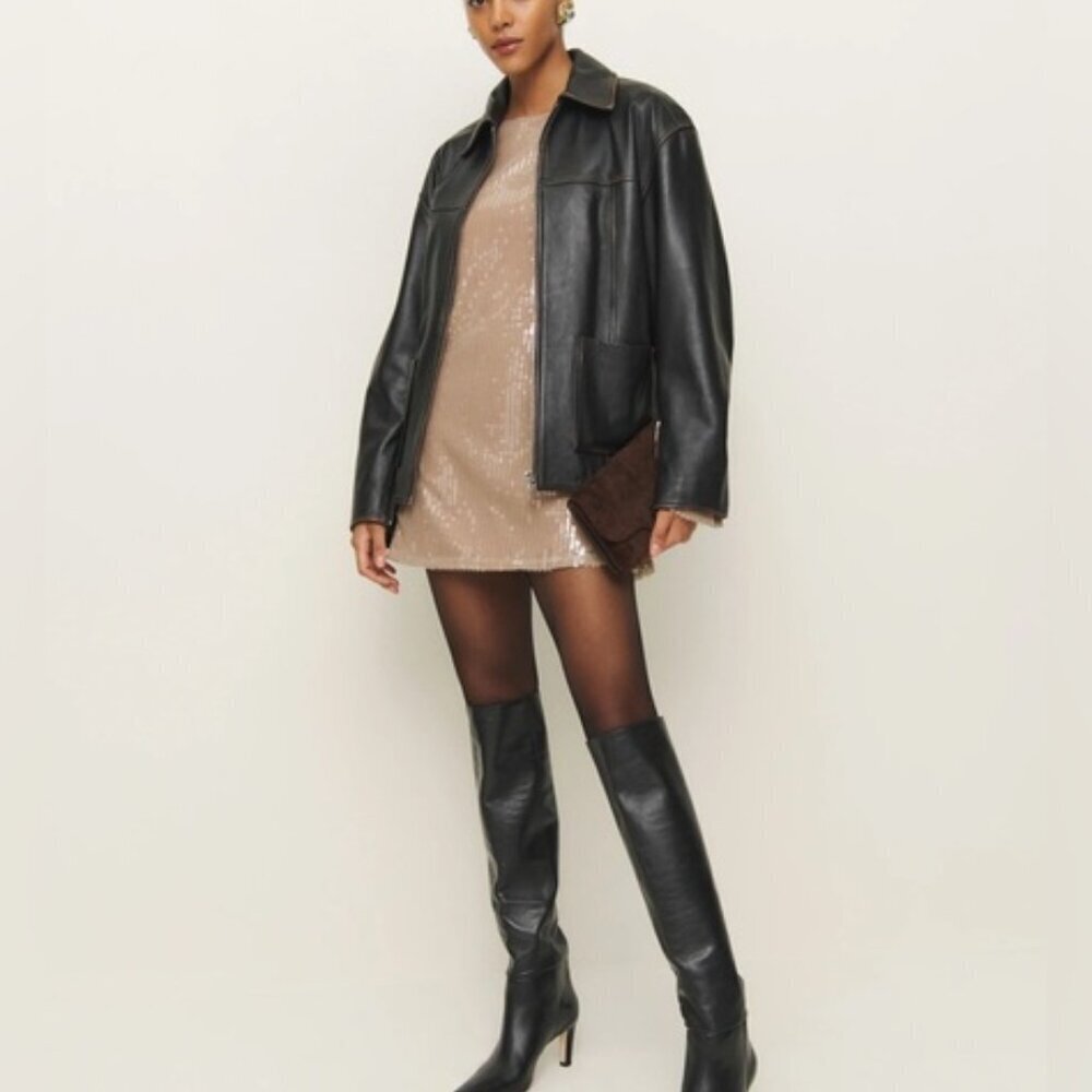 NWT Reformation Sereia Mini Dress in Champagne Sequin Long Sleeve | size M - Picture 4 of 14